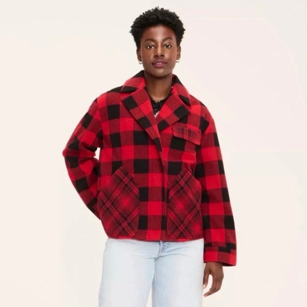 Woolrich Target Buffalo Check Plaid Melton Jacket Red Black Womens XXL